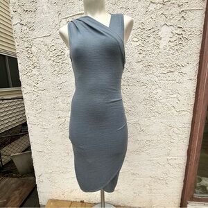 Wilfred Free Isidora Steel Blue Faux Wrap Jersey Knit Dress